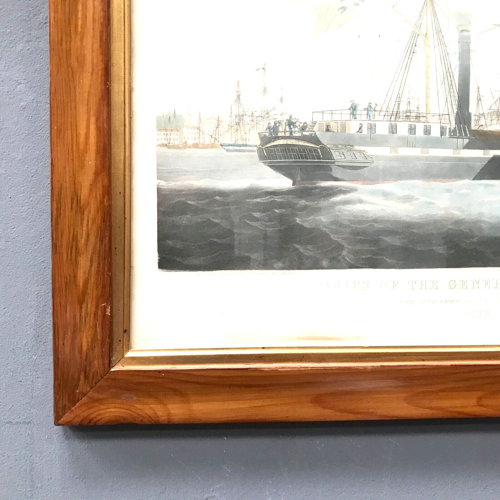 Framed English Engraving Merchant Navy photo furniture