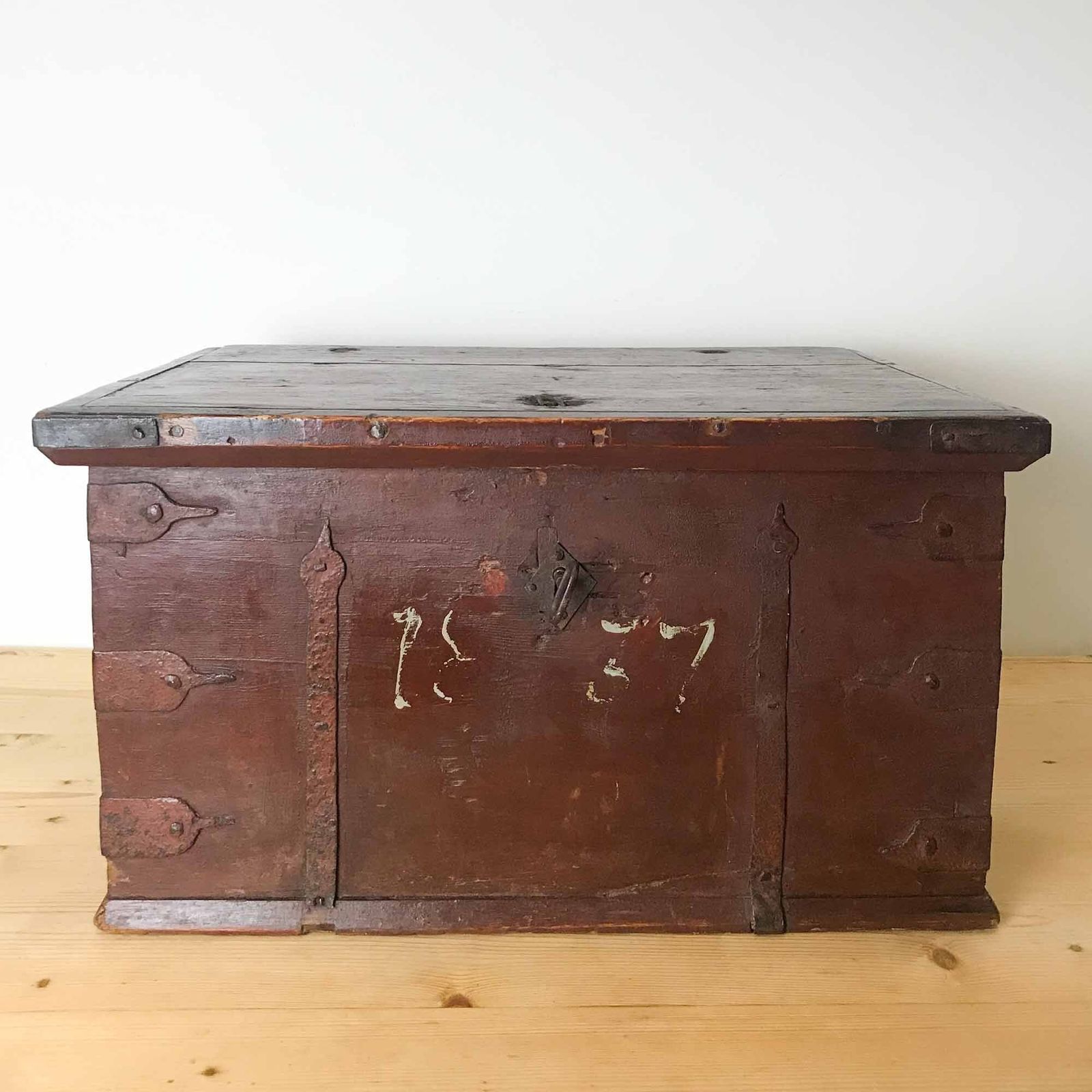 Antique Scandinavian Painted Pine Box, Dated 1837 photo furniture