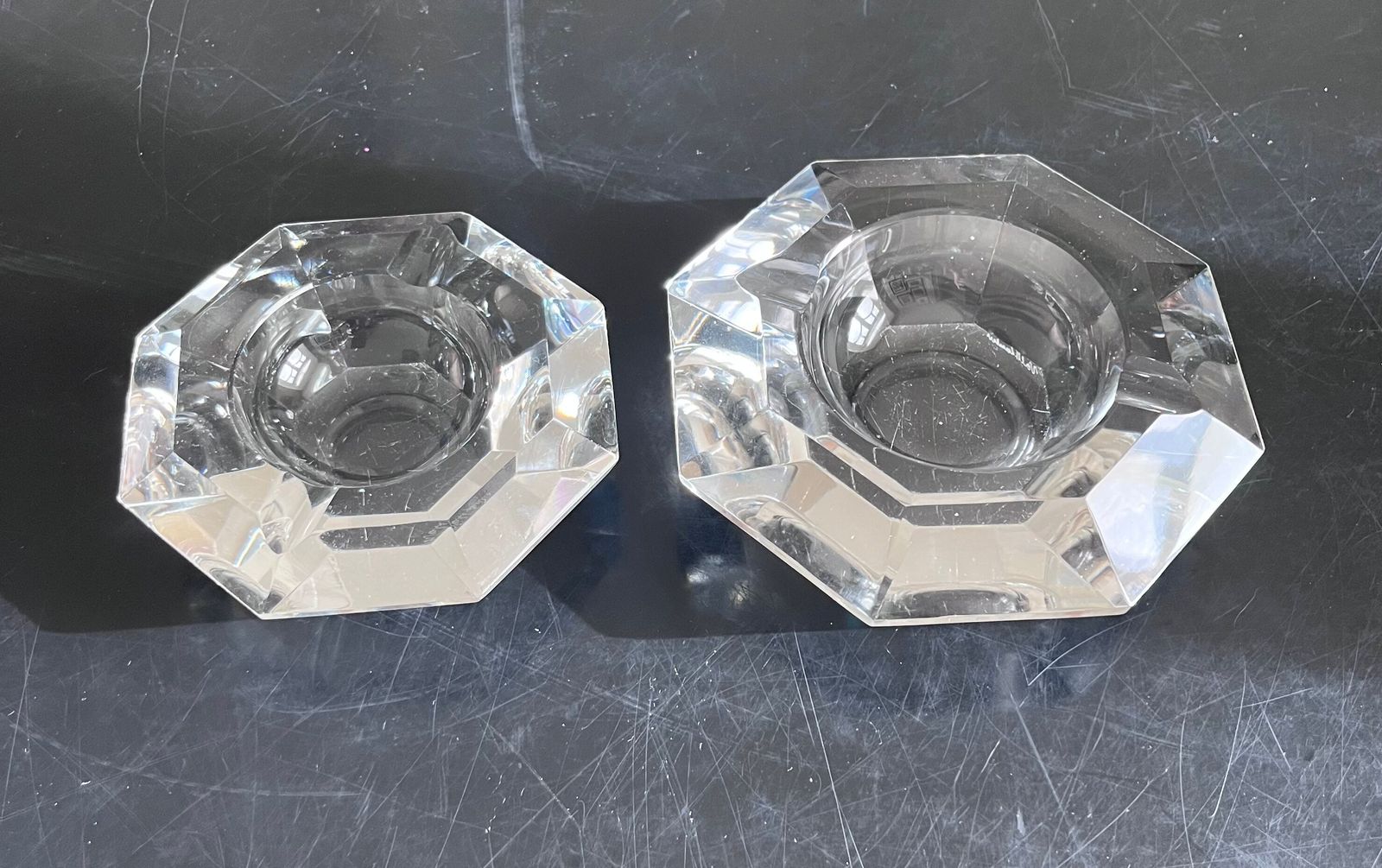 Two Crystal Diamond Ashtrays, 1970s photo furniture