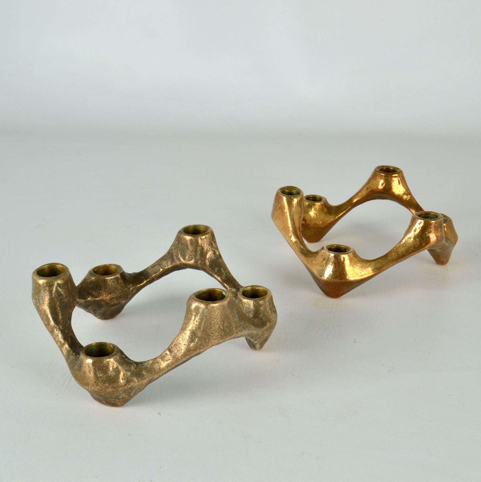 Pair Of Organic Bronze Candelabra For Six Candles photo for sale