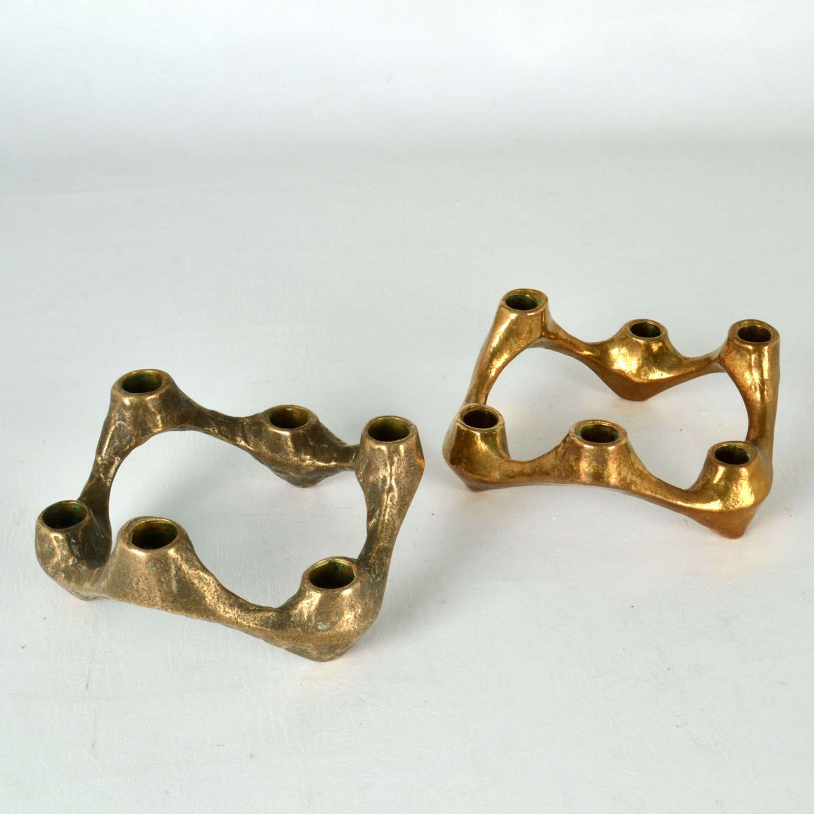 Pair Of Organic Bronze Candelabra For Six Candles photo Home Decor