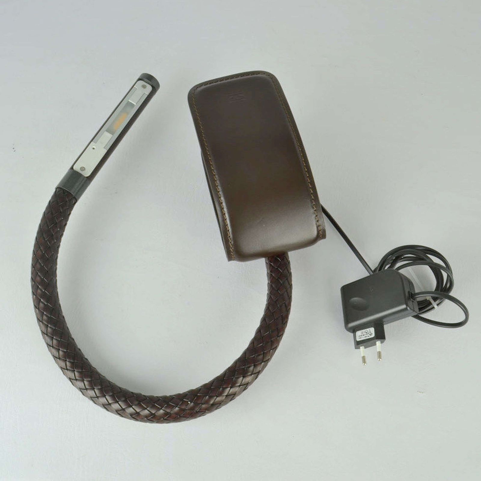 photo for sale Pair Poltrona Frau Chocolate Brown Leather Clip Lamps