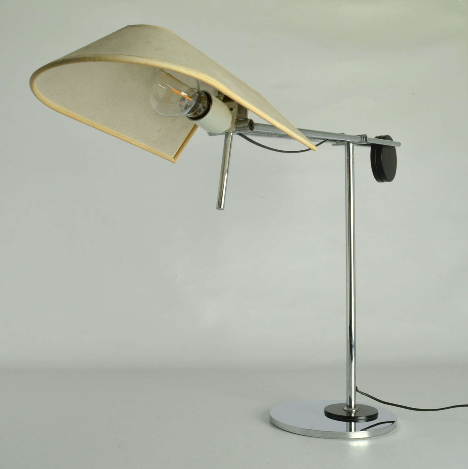 1950.0 Minimalist Black And Chrome Table Lamp, Counter Balance Swiss 1970's photo