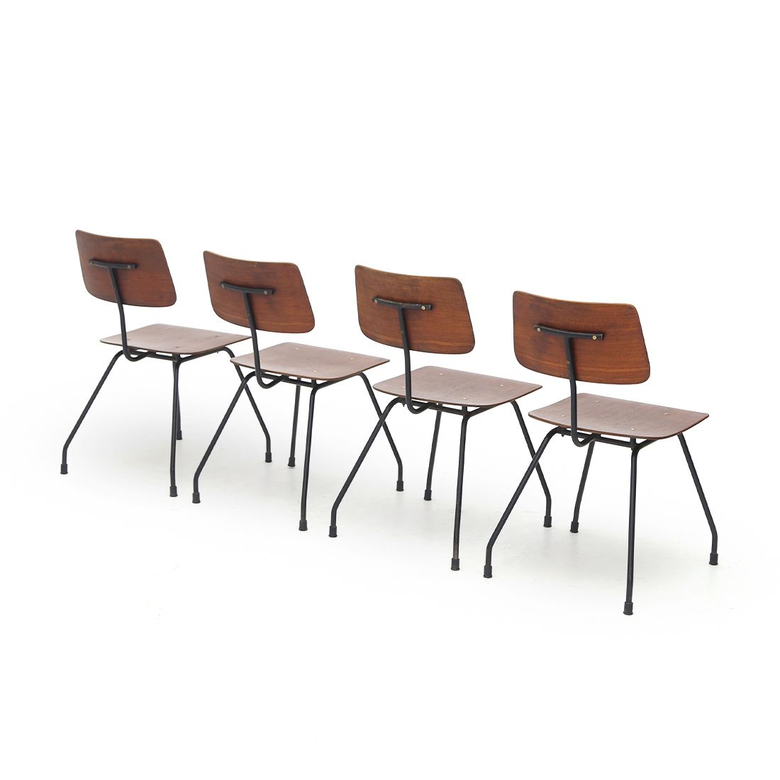 4 Chairs In Curved Plywood And Metal, 1950s photo for sale
