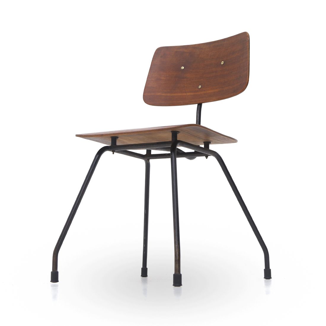4 Chairs In Curved Plywood And Metal, 1950s photo buy