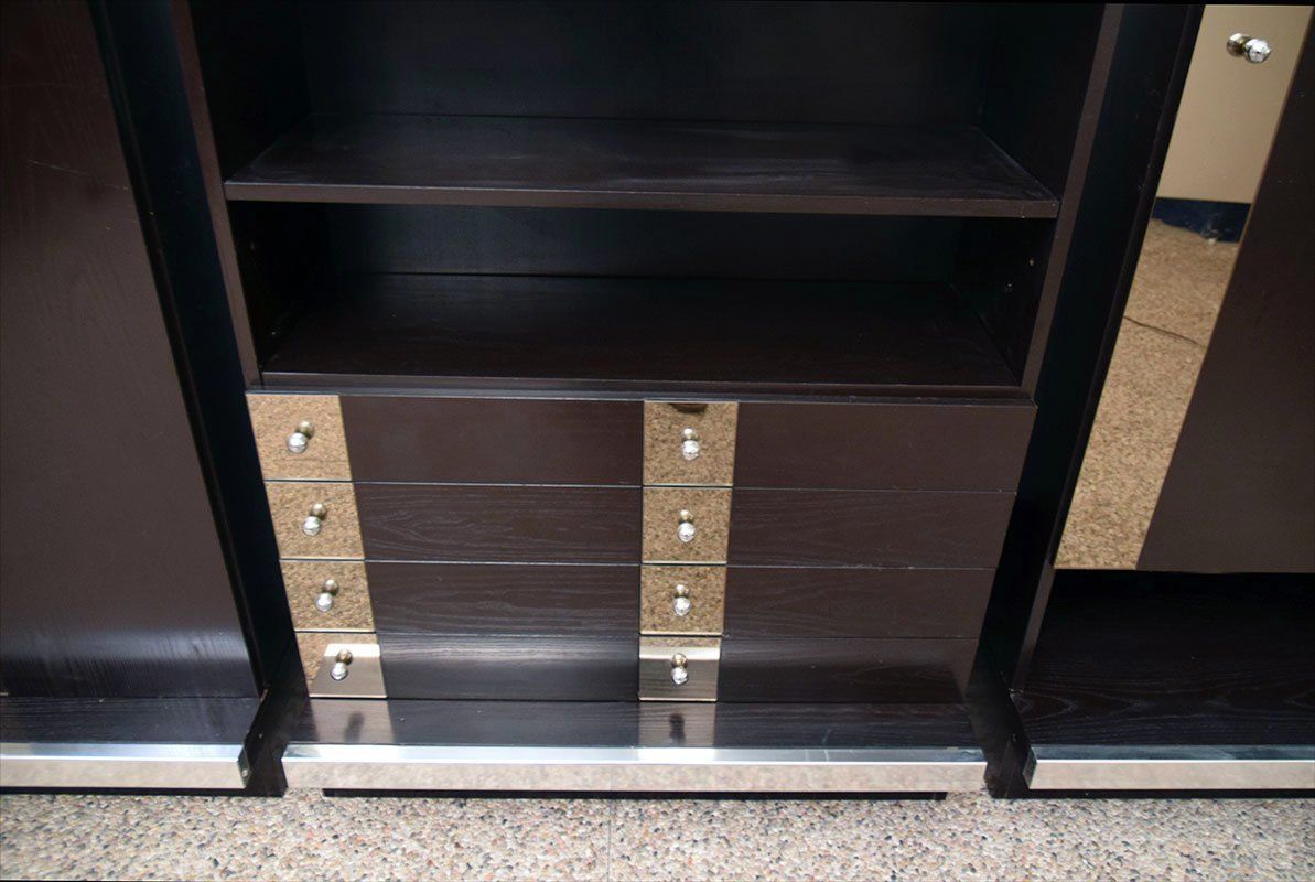 Modular Sideboard In Wengé Wood, Steel And Mirror From Sormani, 1970s, Set Of 3 photo 2141.0
