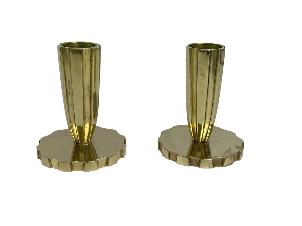 Pair Of Art Deco Brass Candle Holders From Vendor, Copenhagen. Circa 1940s. In The Style Of Tino's