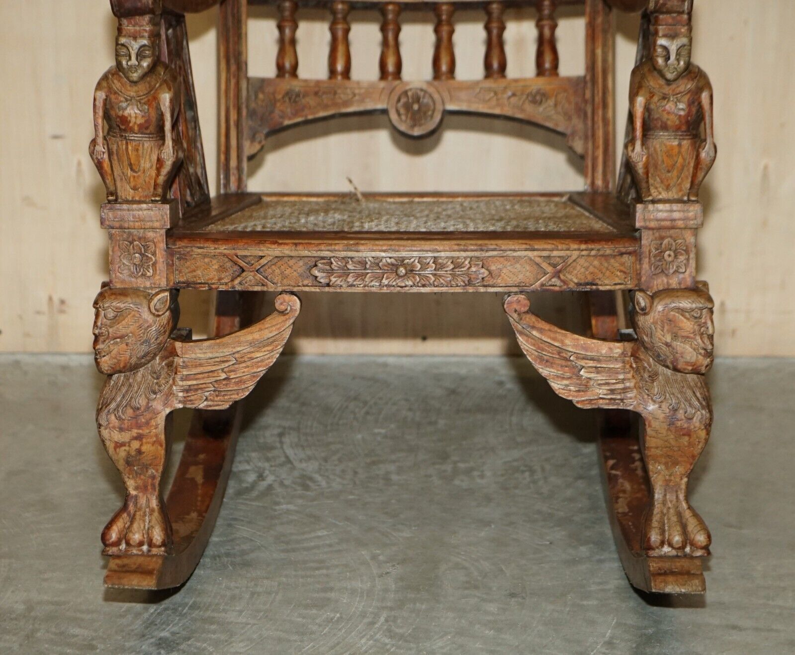 Hand Carved Antique Original Tibetan Rocking Armchair Must See Collectors Piece photo Furniture