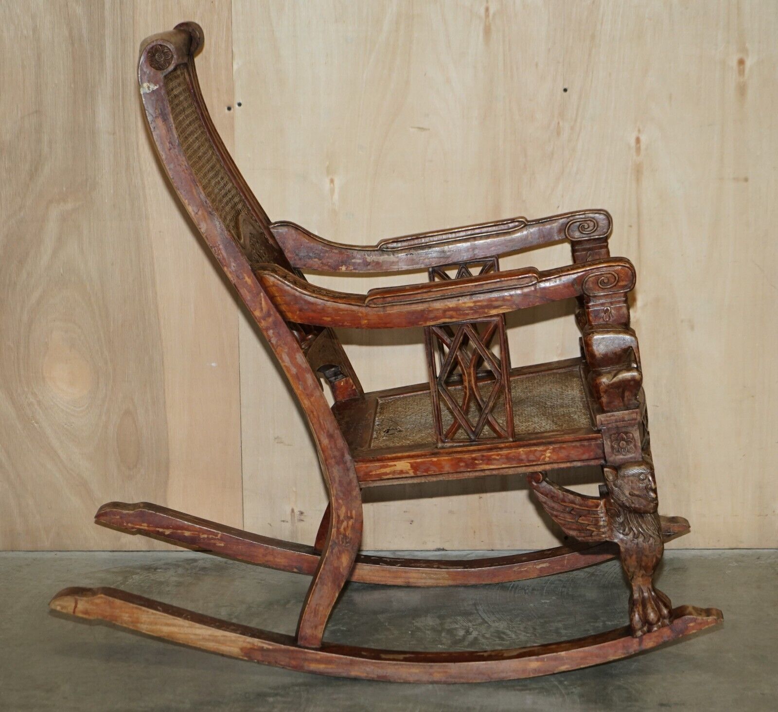 Furniture Hand Carved Antique Original Tibetan Rocking Armchair Must See Collectors Piece photo