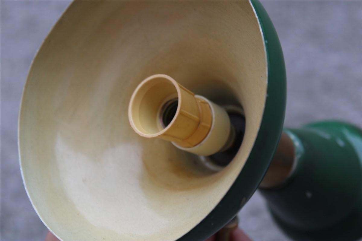 photo for sale Pair Of Articulated Wall Lamps In Mid Century Italian Green Brass Gold Stilnovo