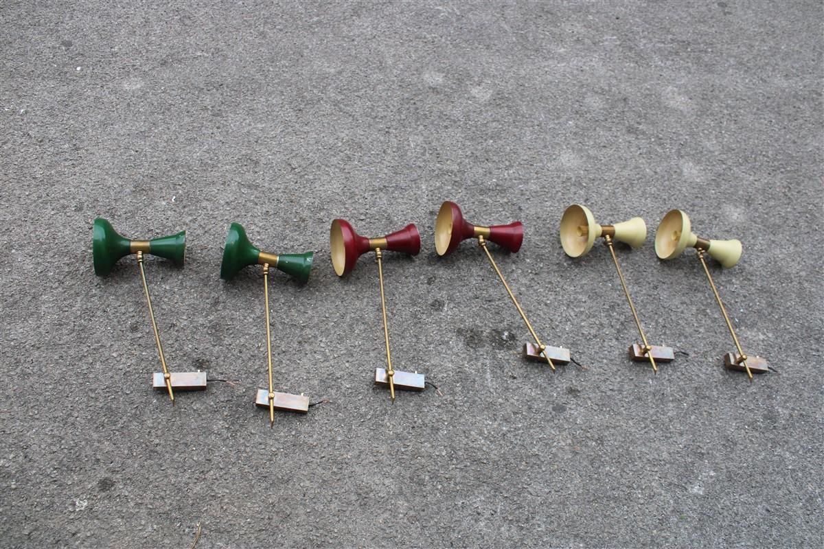 2685.0 Pair Of Articulated Wall Lamps In Mid Century Italian Green Brass Gold Stilnovo photo
