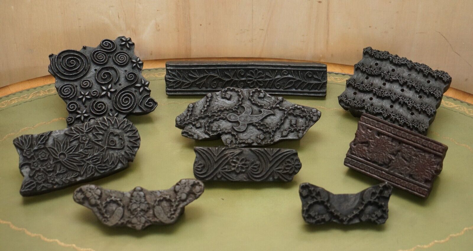 Swirly Very Collectable Antique Hand Carved Floral Printing Block For Wallpaper photo furniture