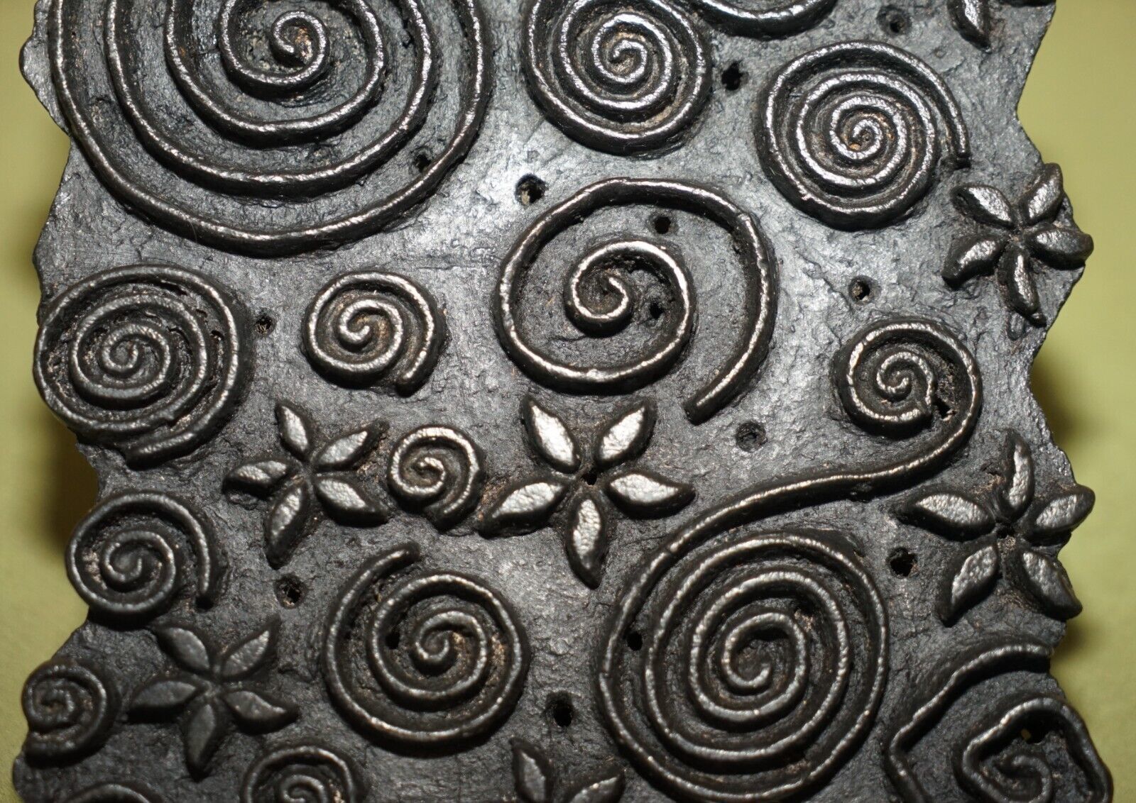 photo for sale Swirly Very Collectable Antique Hand Carved Floral Printing Block For Wallpaper