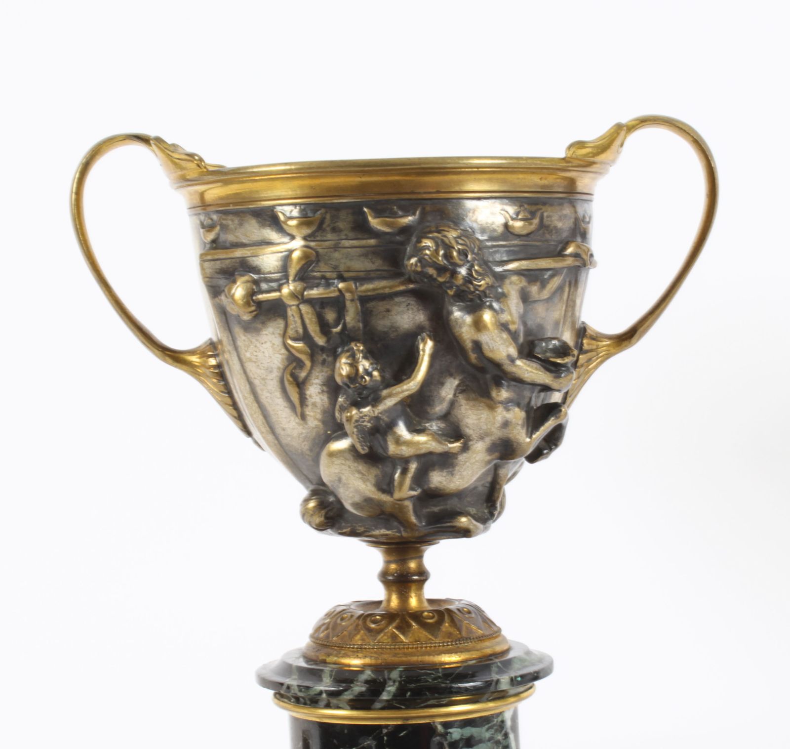 Antique Pair French Grand Tour Silvered Bronze Pedestal Urns C1860 19th C photo for sale