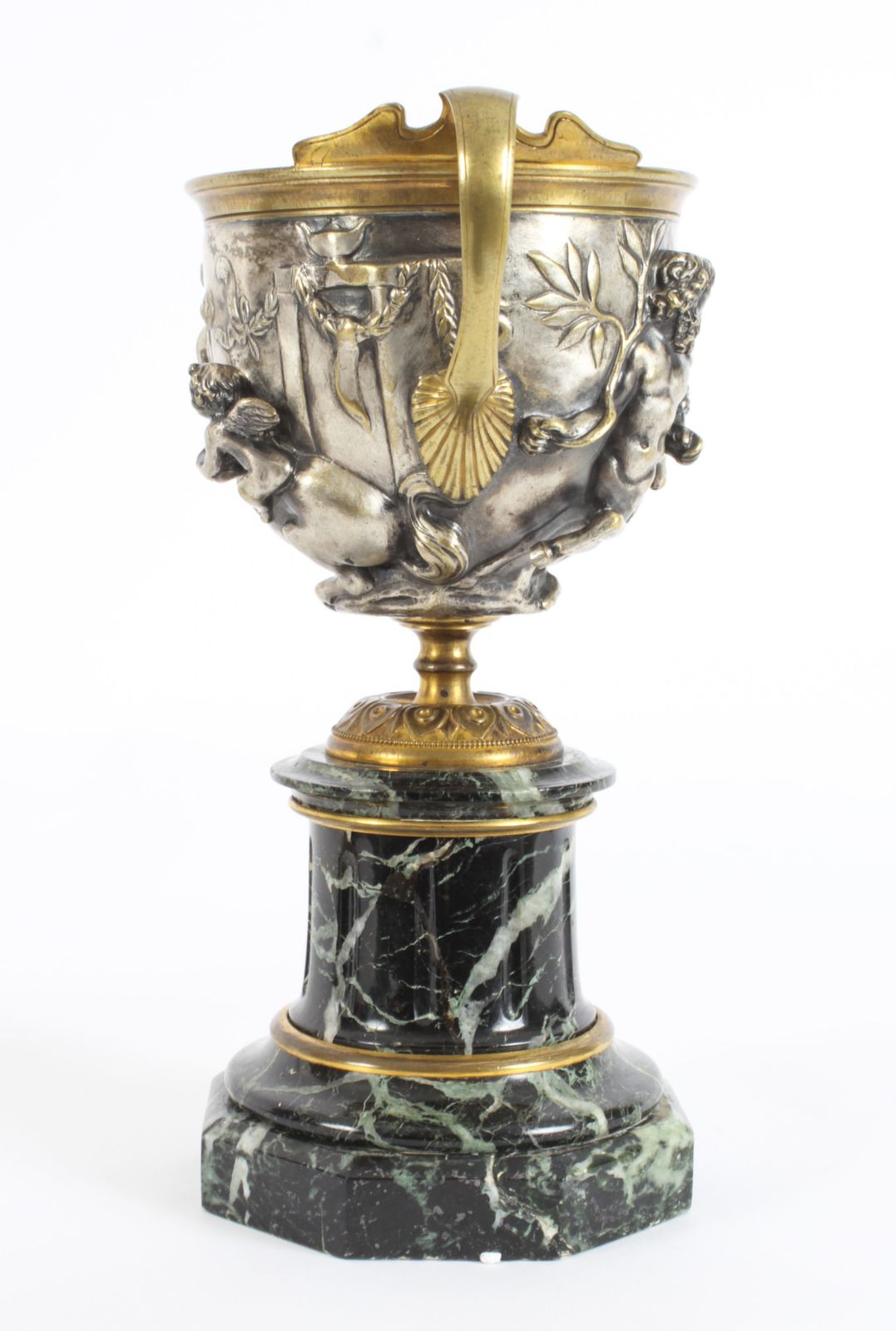 photo vinterior Antique Pair French Grand Tour Silvered Bronze Pedestal Urns C1860 19th C