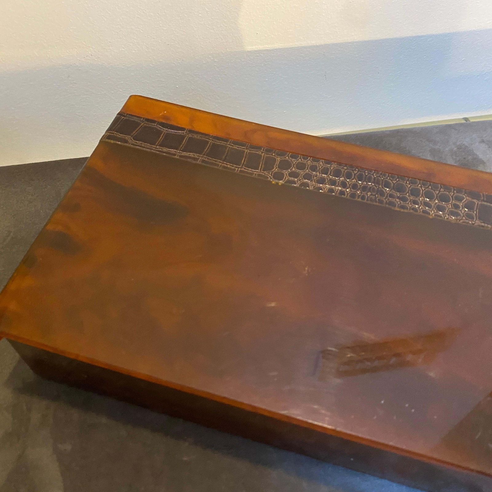 1970s Mid Century Modern Lucite Fake Tortoise Italian Jewelry Box photo for sale