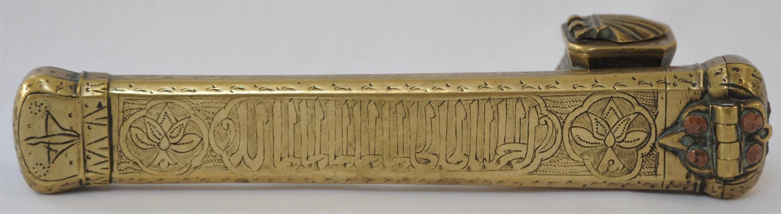Antique Brass Islamic Middle East Qalamdan Portable Inkwell And Pencase photo furniture