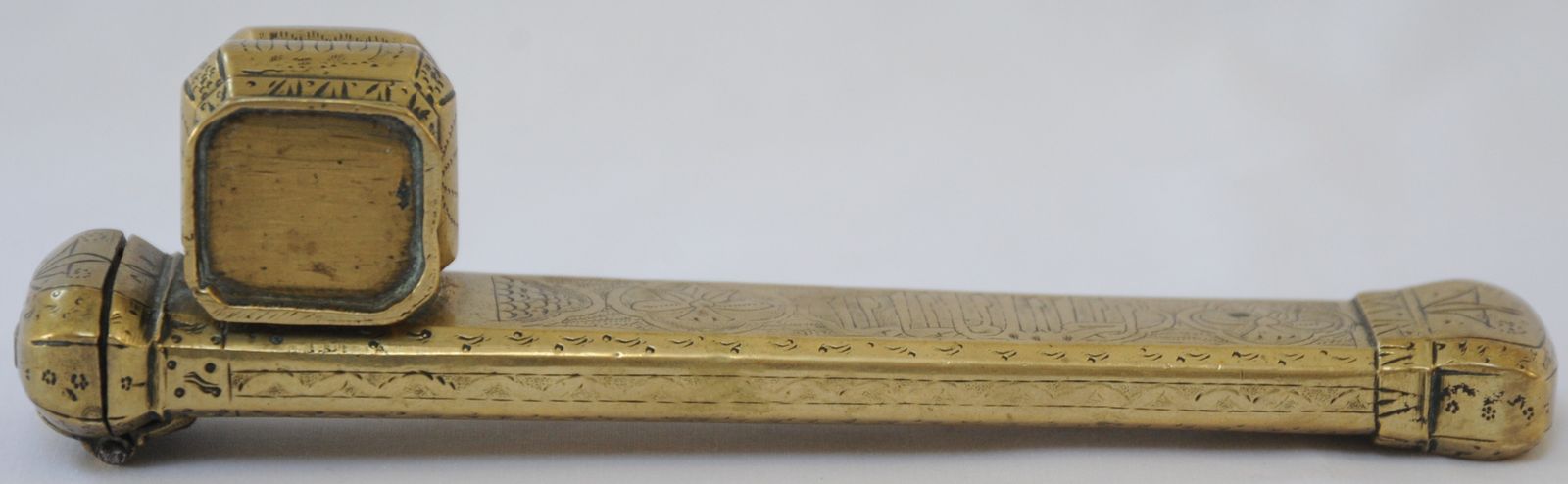photo for sale Antique Brass Islamic Middle East Qalamdan Portable Inkwell And Pencase