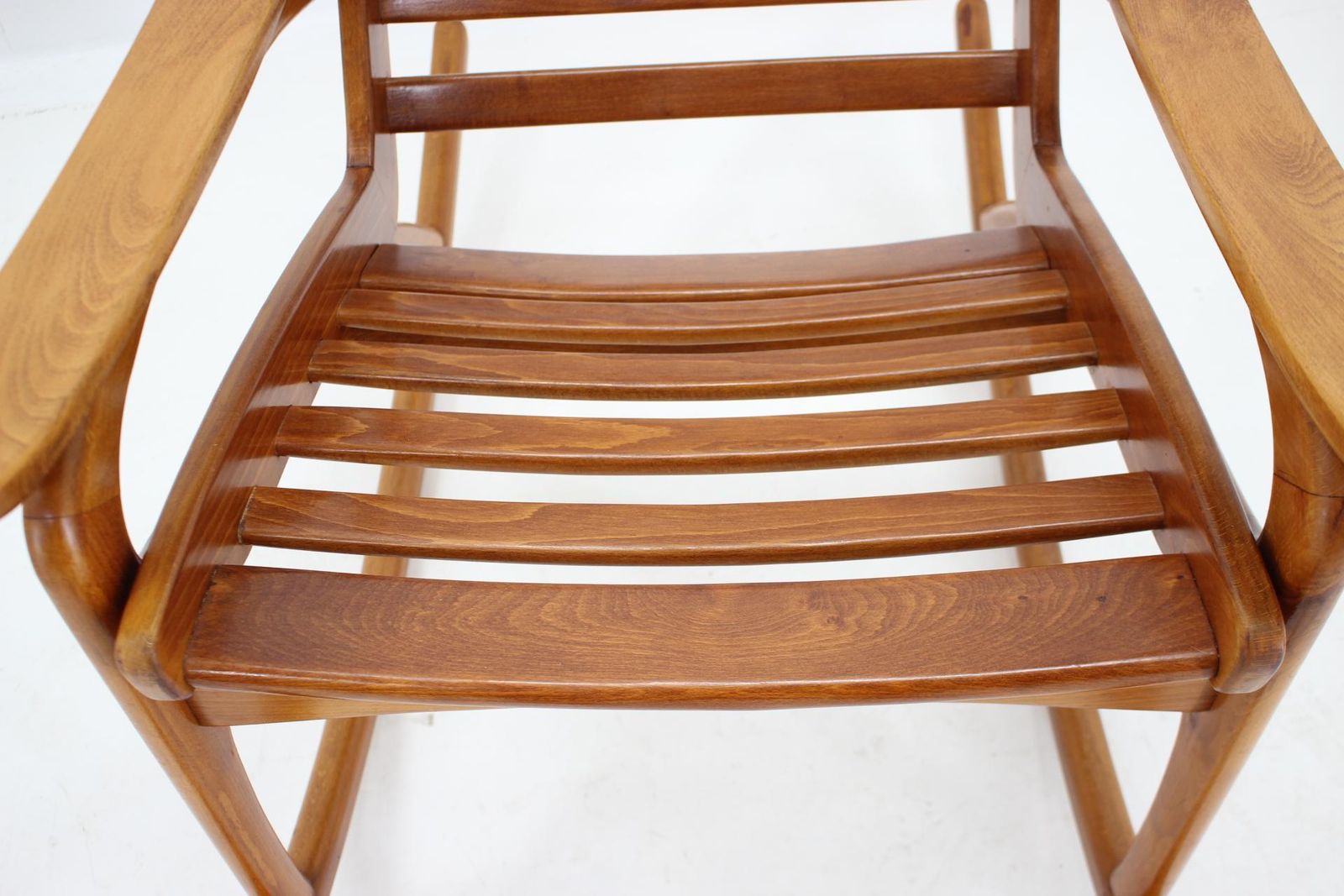 Furniture 1960s Pair Of Rare Beech Rocking Chairs By Uluv, Czechoslovakia photo