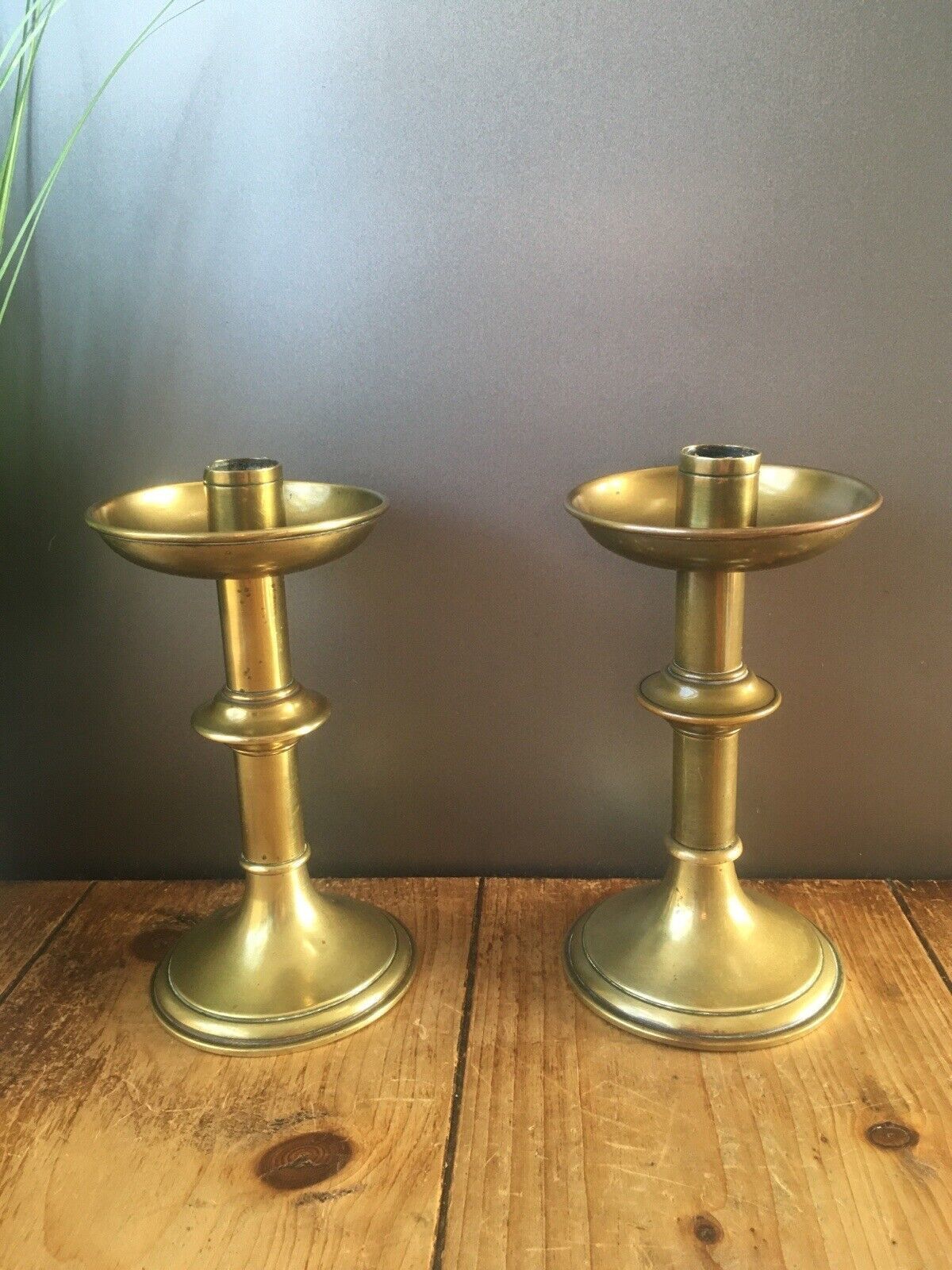 Pair Of English Antique Gothic Brass Altar Candlesticks Candle Holders Pugin photo vintage