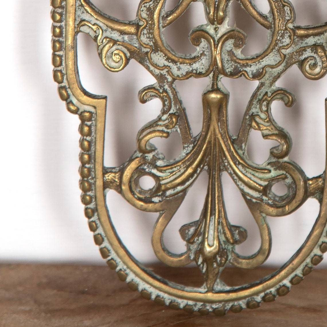 A Pair Of Quality Antique 19th Century Pierced Brass Door Rococo Style Finger Plates photo for sale