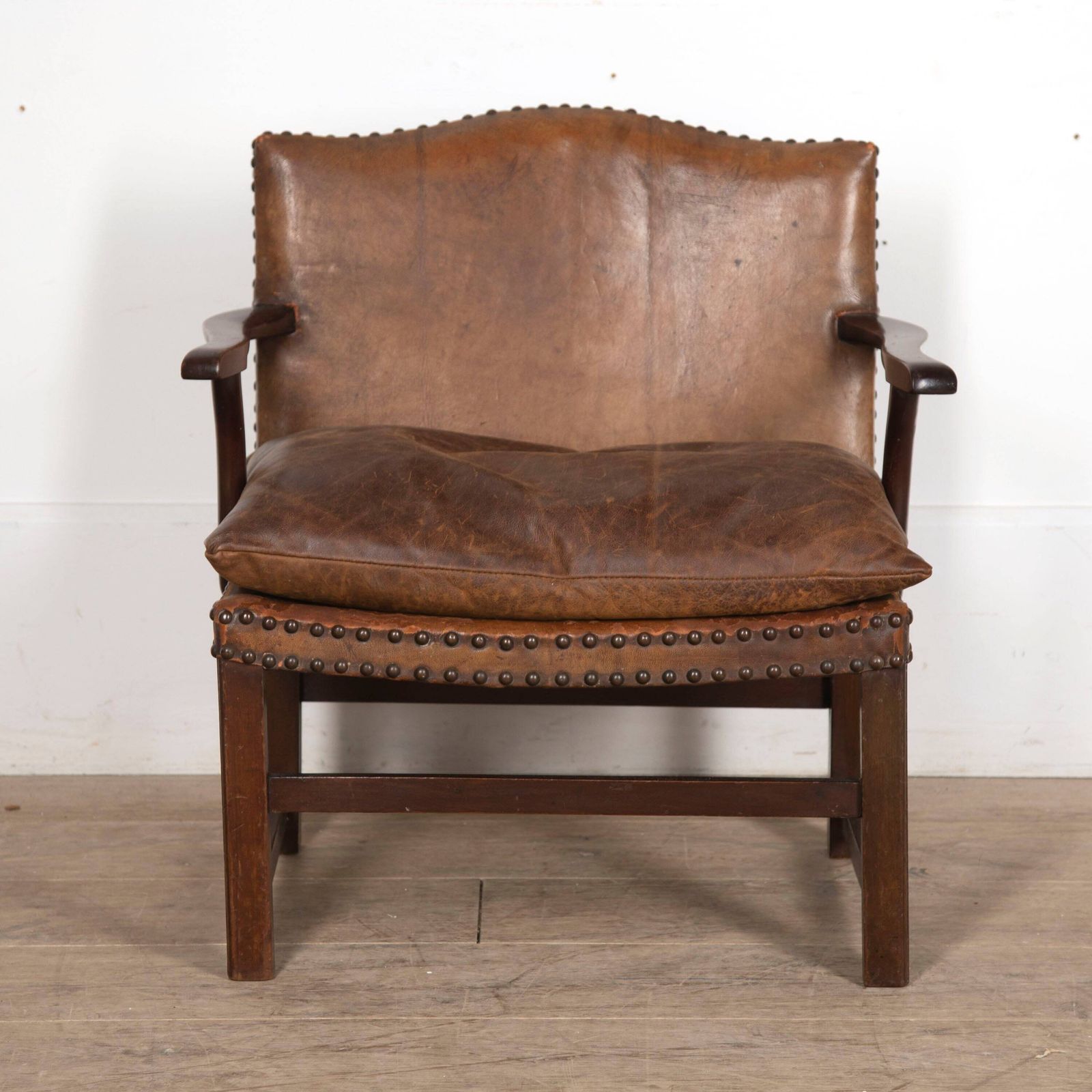 Charming Antique 20th Century Cromwellian Style Brown Leather Childs Armchair photo furniture