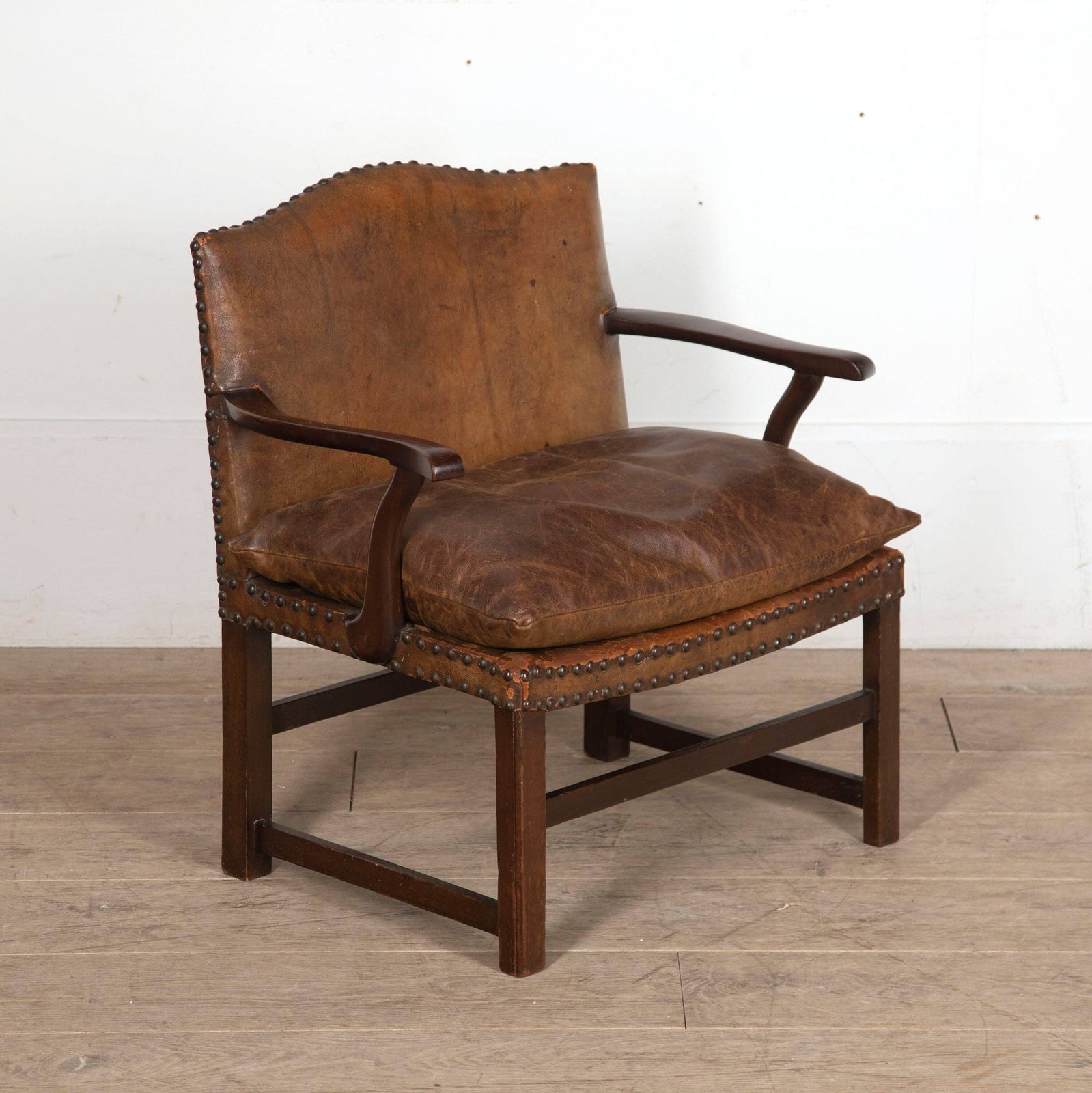 Charming Antique 20th Century Cromwellian Style Brown Leather Childs Armchair photo for sale