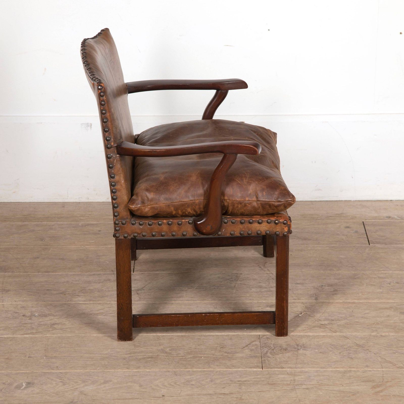 Charming Antique 20th Century Cromwellian Style Brown Leather Childs Armchair photo buy