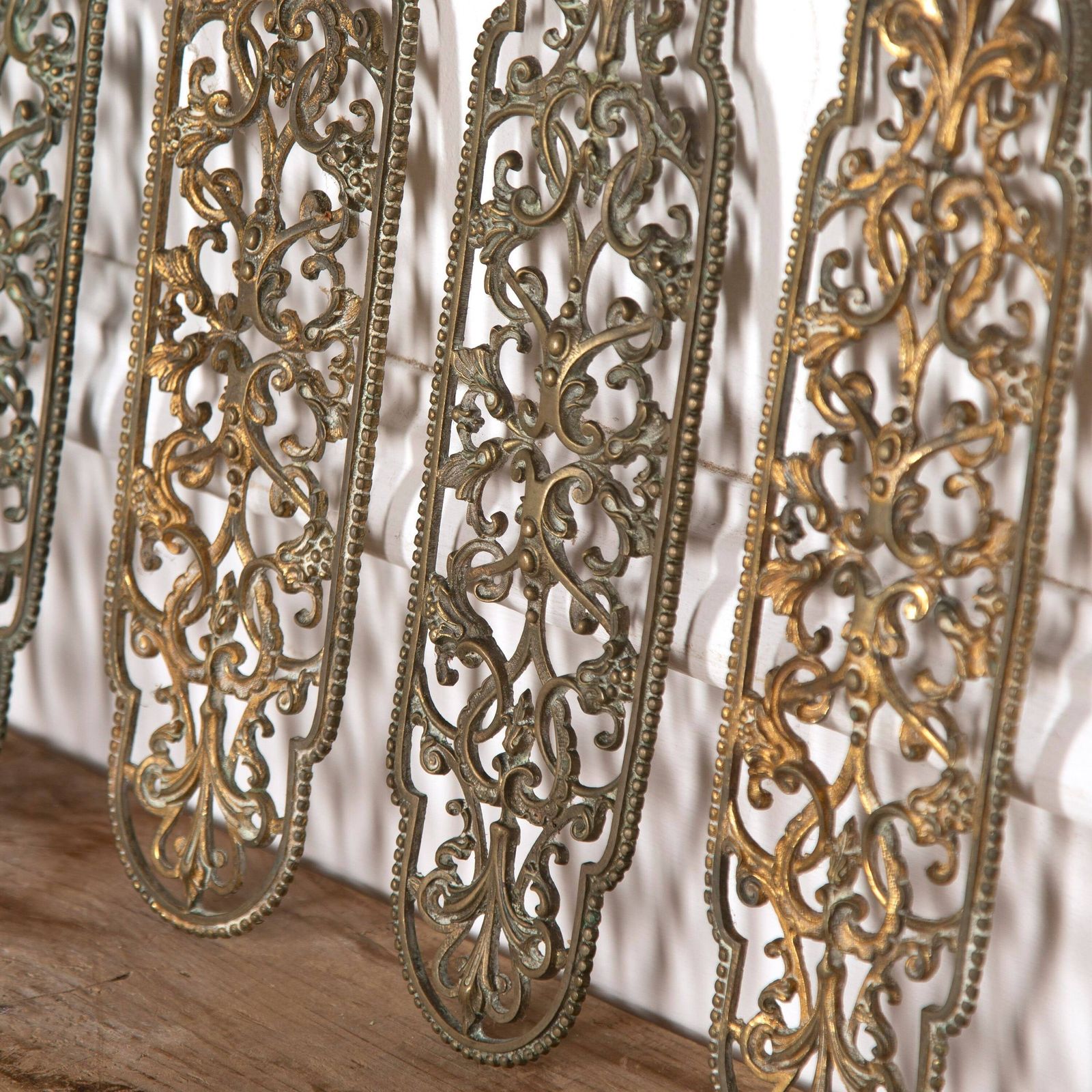 5x Quality Antique 19th Century Pierced Brass Door Rococo Style Finger Plates photo 250.06