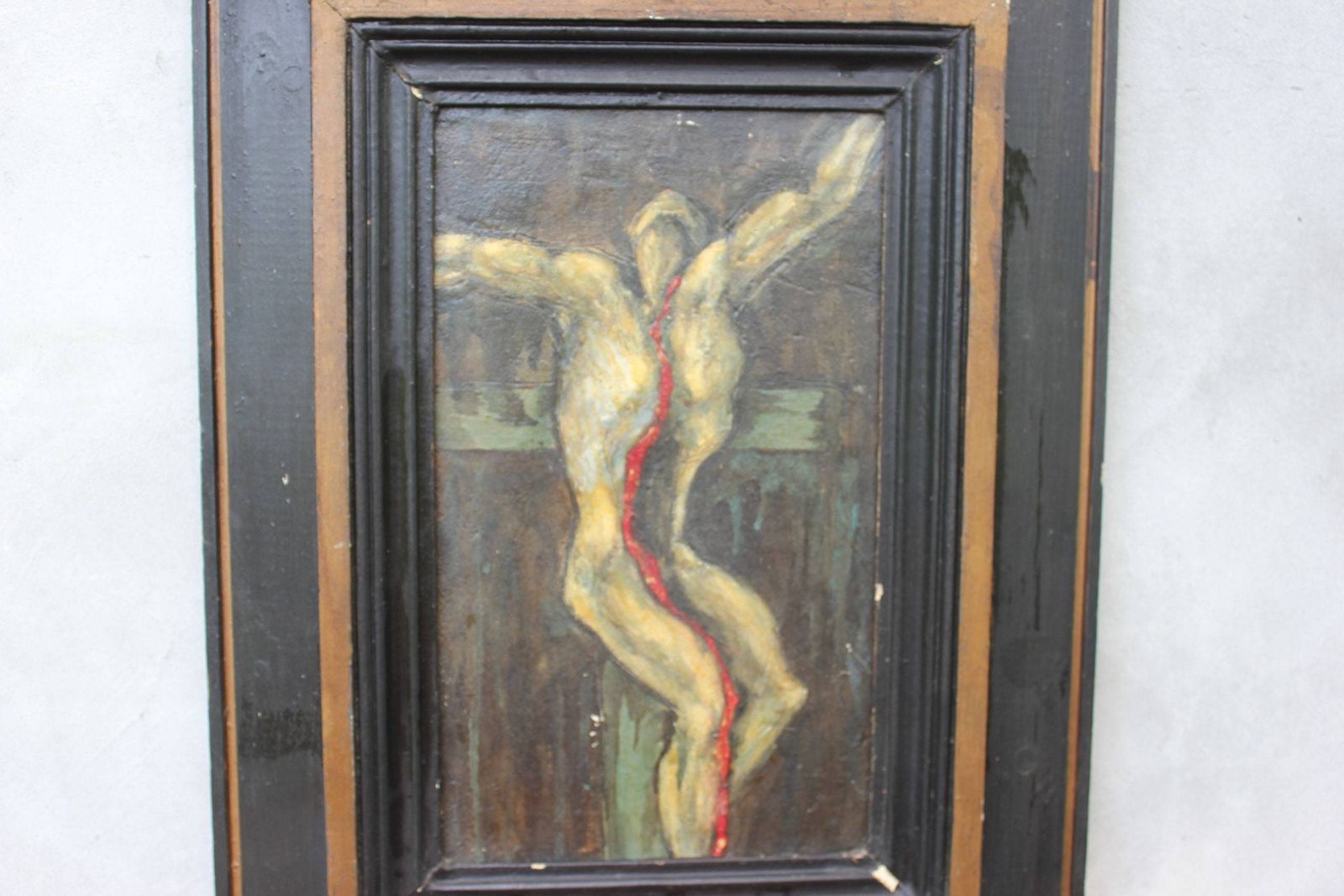 Crucifixion, Original Art Painting On Wood, Jesus On The Cross Oil Picture, Religious Painting In Dark Colors Modernistic Style Art photo Art