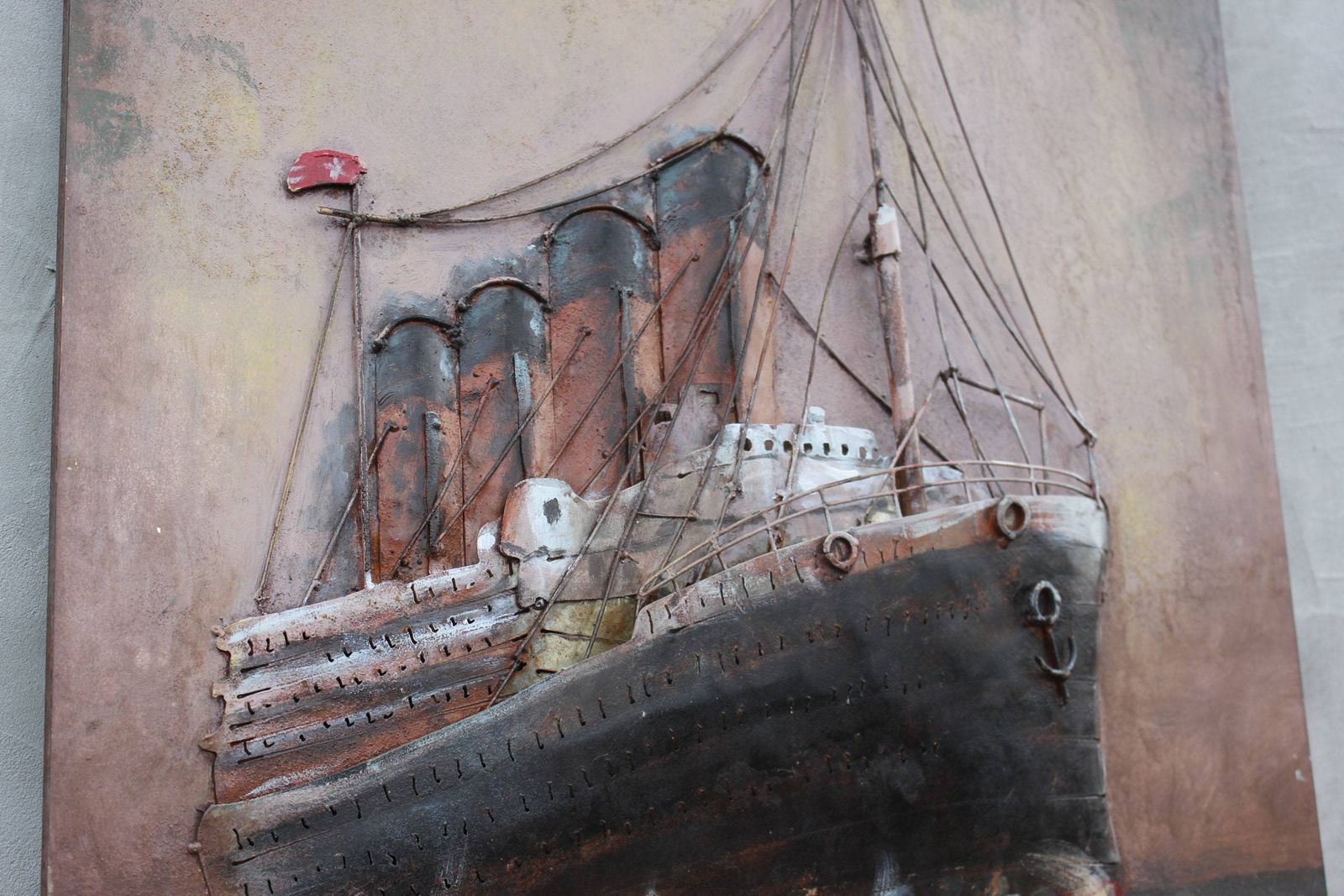 3d Metal Wall Marine Oil Painting Relief Wall Art Embossed Ship Mixed Media Wall Sculpture Retired Captain Gift photo for sale