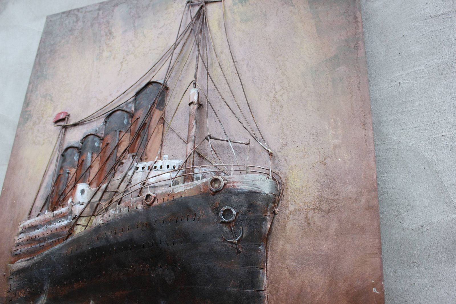 3d Metal Wall Marine Oil Painting Relief Wall Art Embossed Ship Mixed Media Wall Sculpture Retired Captain Gift photo buy