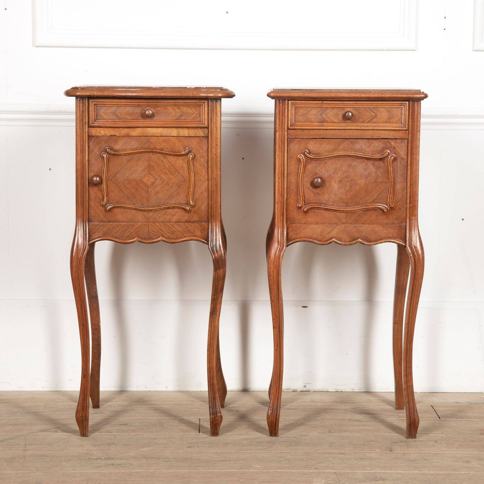 Near Pair Of Late 19th Century French Walnut Marble Topped Bedside Cabinets photo furniture