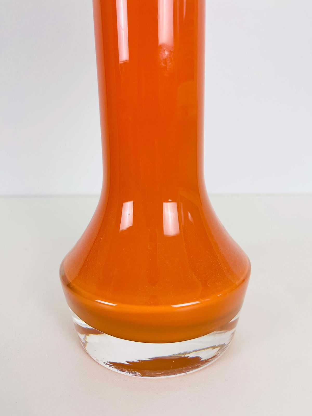 Mid Century Orange Glass And Fabric Shade Table Lamp, 1960s photo 1057.0