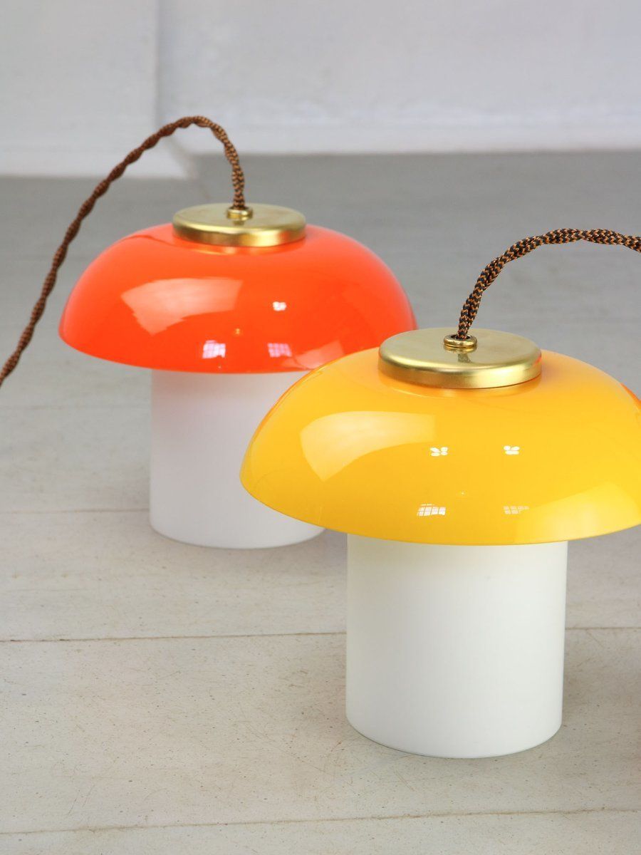 Mid Century Glass & Brass Mushroom Table Lamps, Set Of 2, Set Of 2 photo furniture