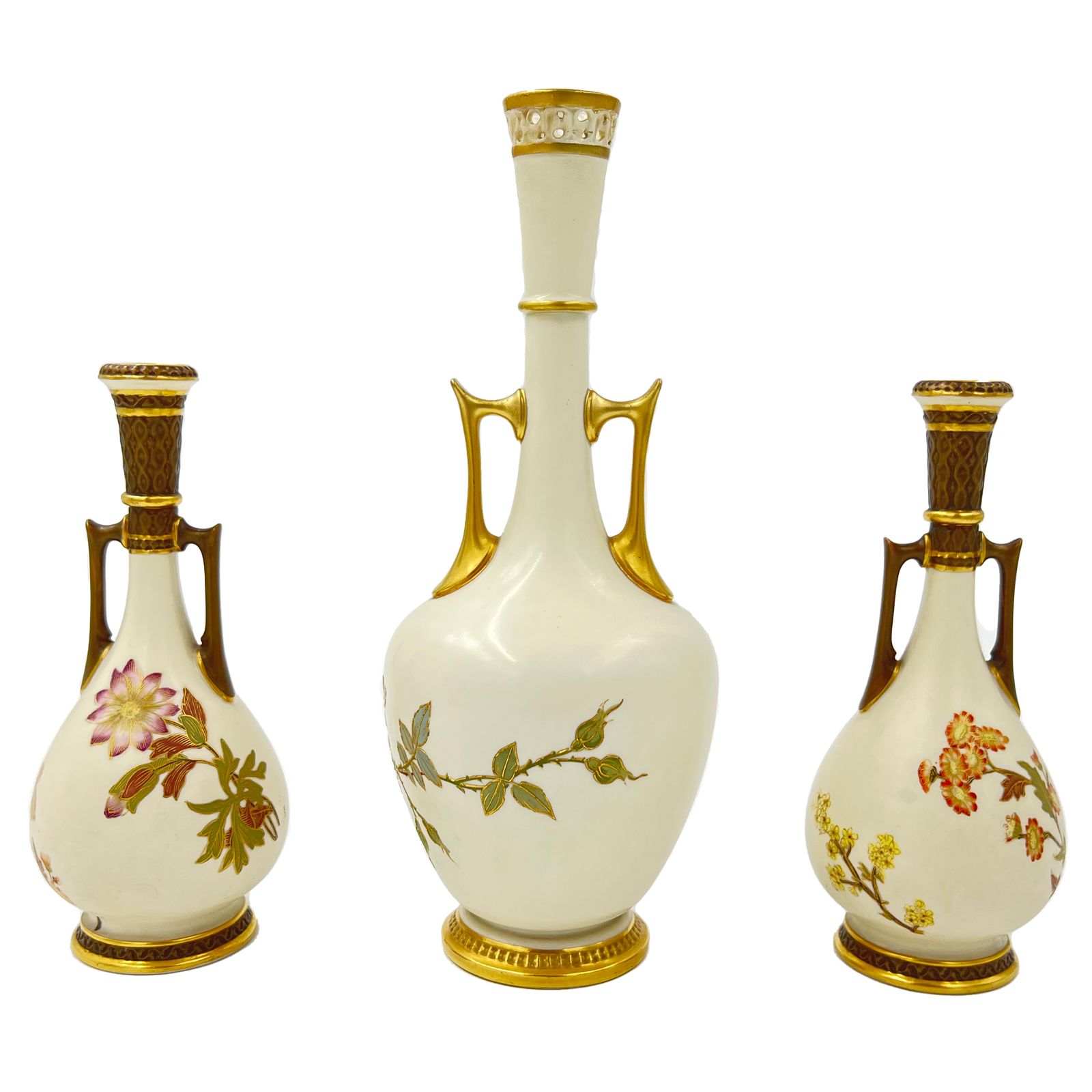 A Fine Set Of Three Porcelain Royal Worcester Vases photo for sale