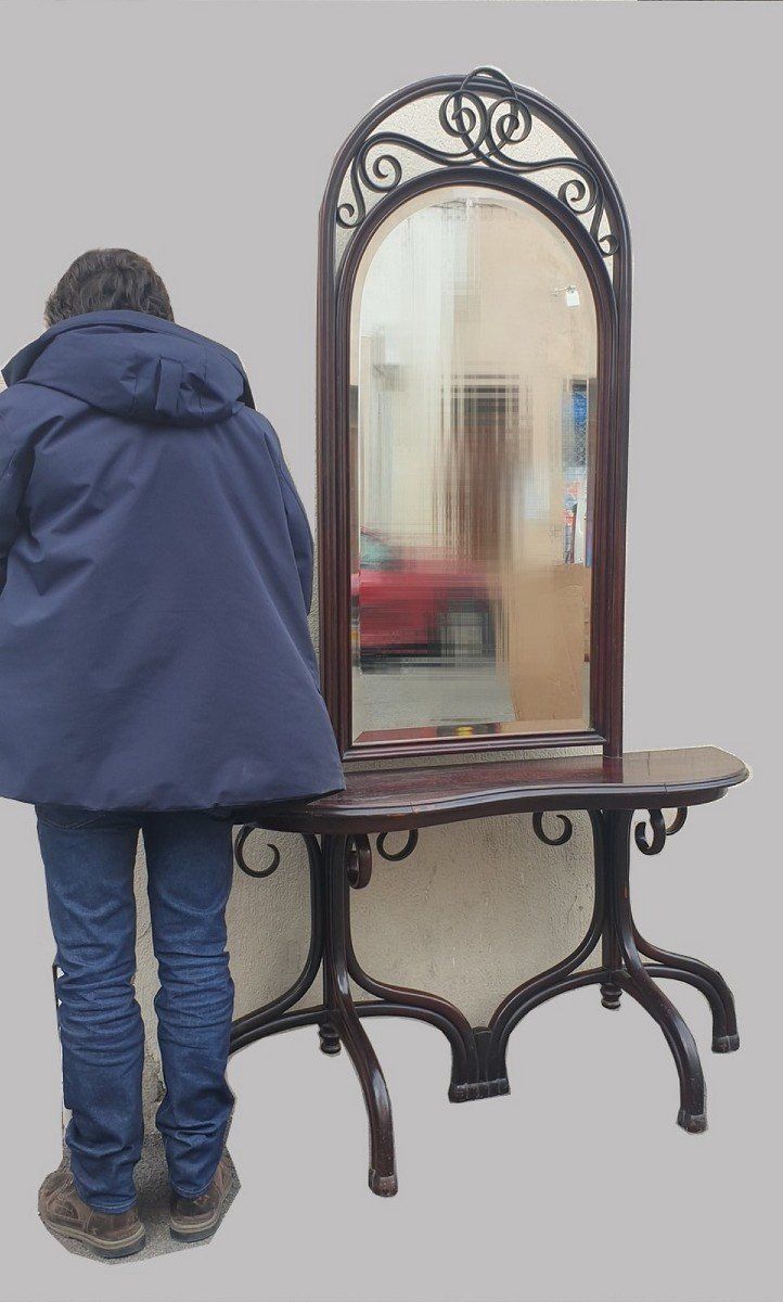 Att. In Thonet, Console With Large Mirror, Late Nineteenth Early Twentieth Century photo furniture