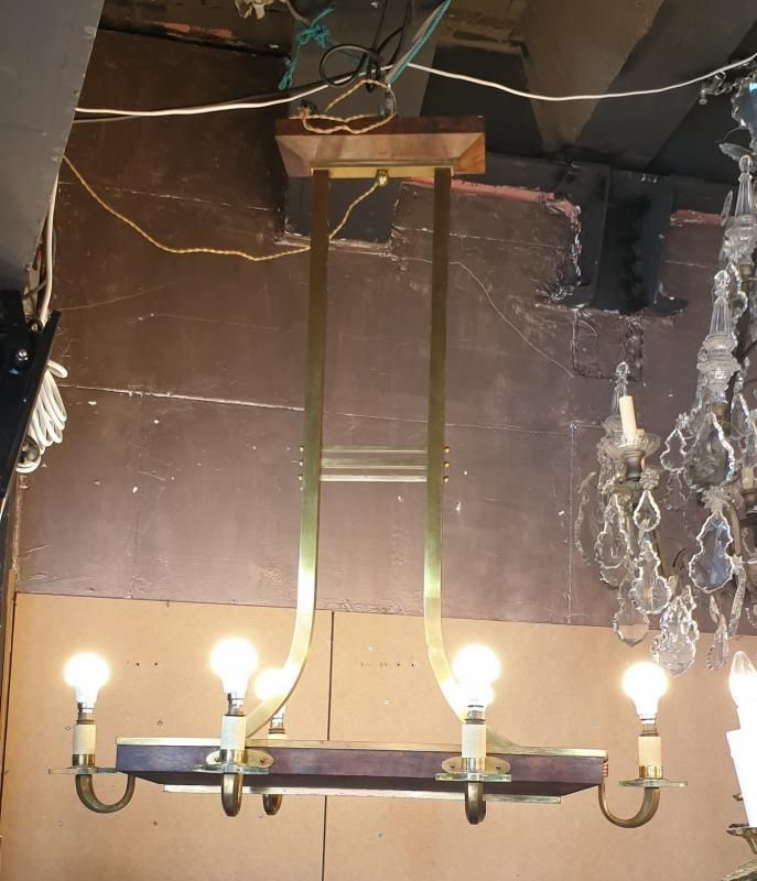 Art Deco Chandelier In Wood And Bronze, Circa 1930 photo furniture