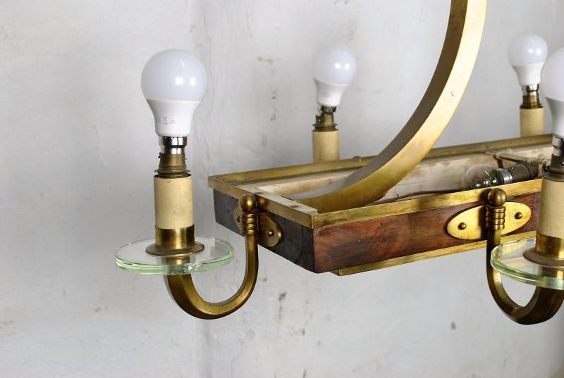 2178.0 Art Deco Chandelier In Wood And Bronze, Circa 1930 photo