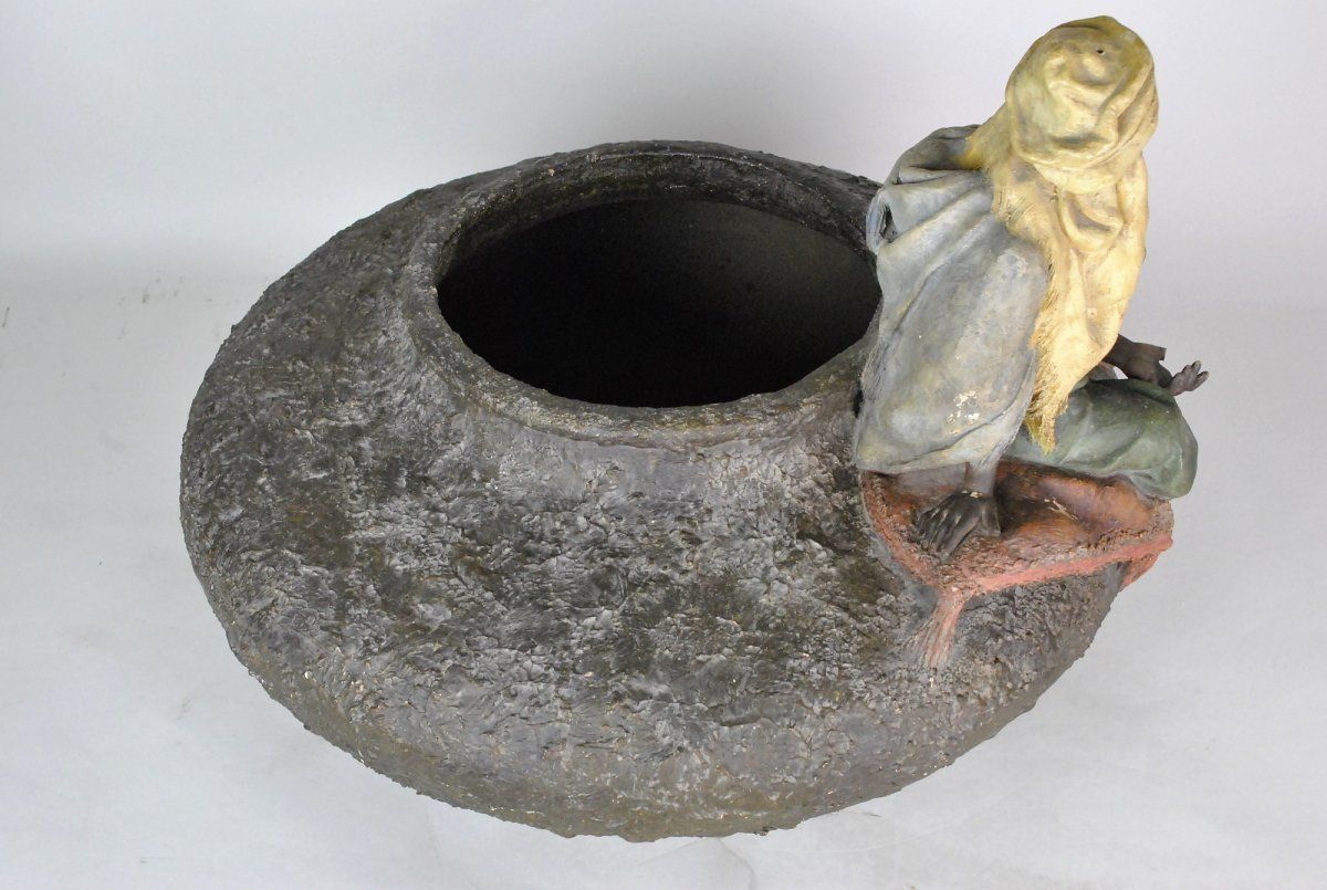 Goldscheider, Large Terracotta Vase With Sitting Oriental Character, 19th Century photo buy