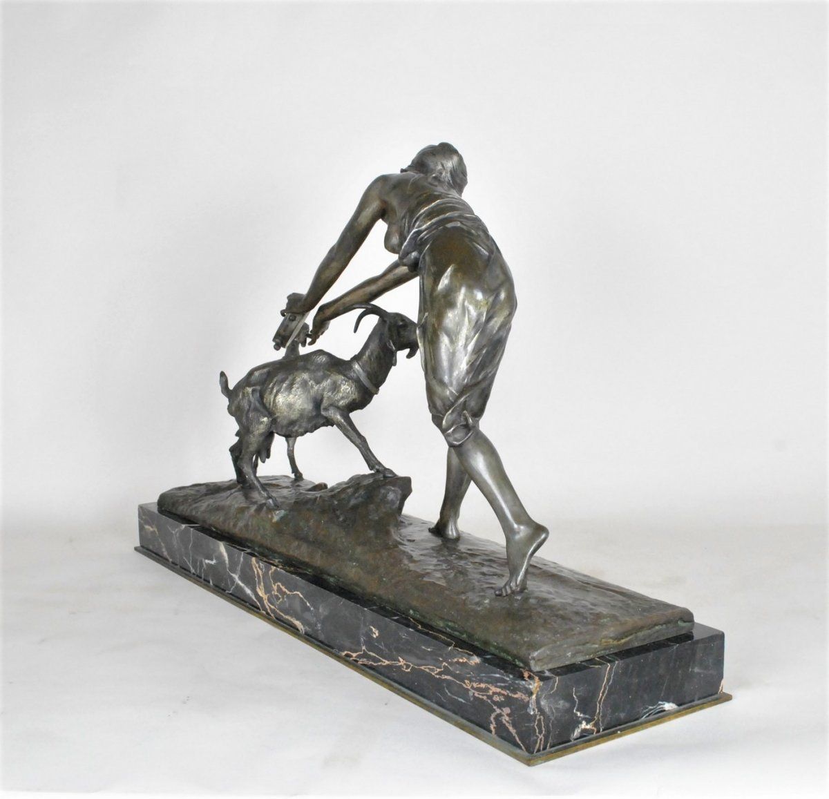 Drouot, Large Orientalist Bronze Woman With The Goat, End Of The 19th Century photo for sale