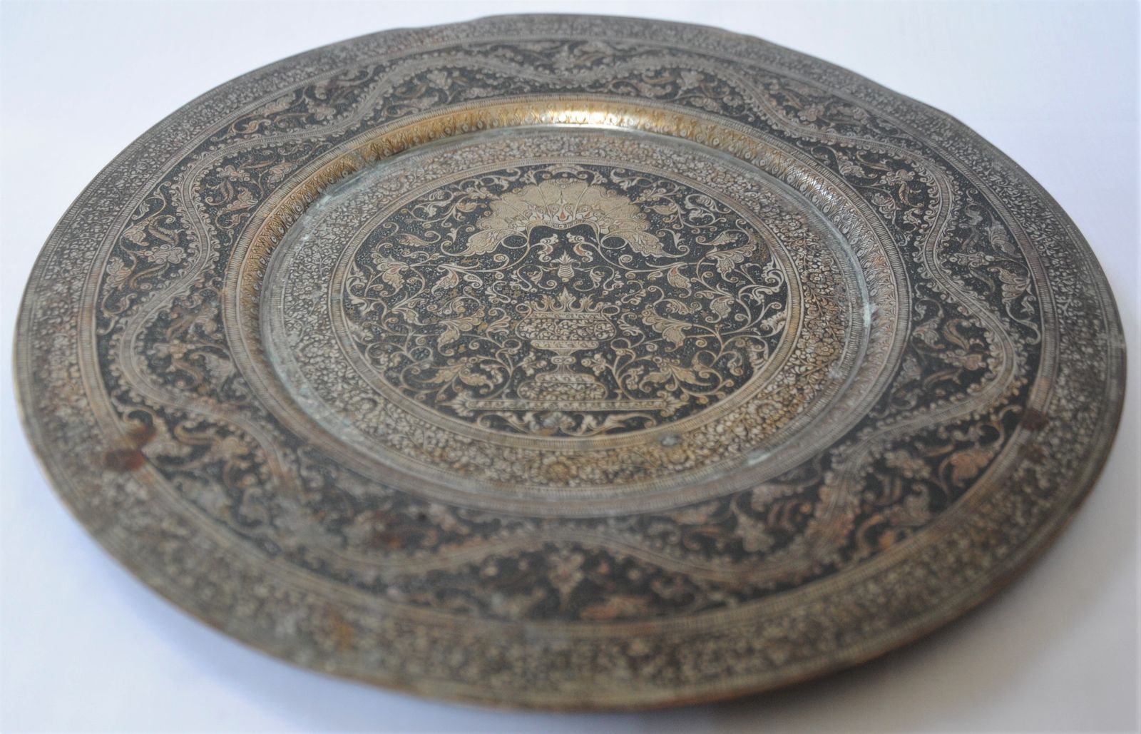 Antique Brass Indian Islamic Finely Engraved And Enamelled Charger photo buy