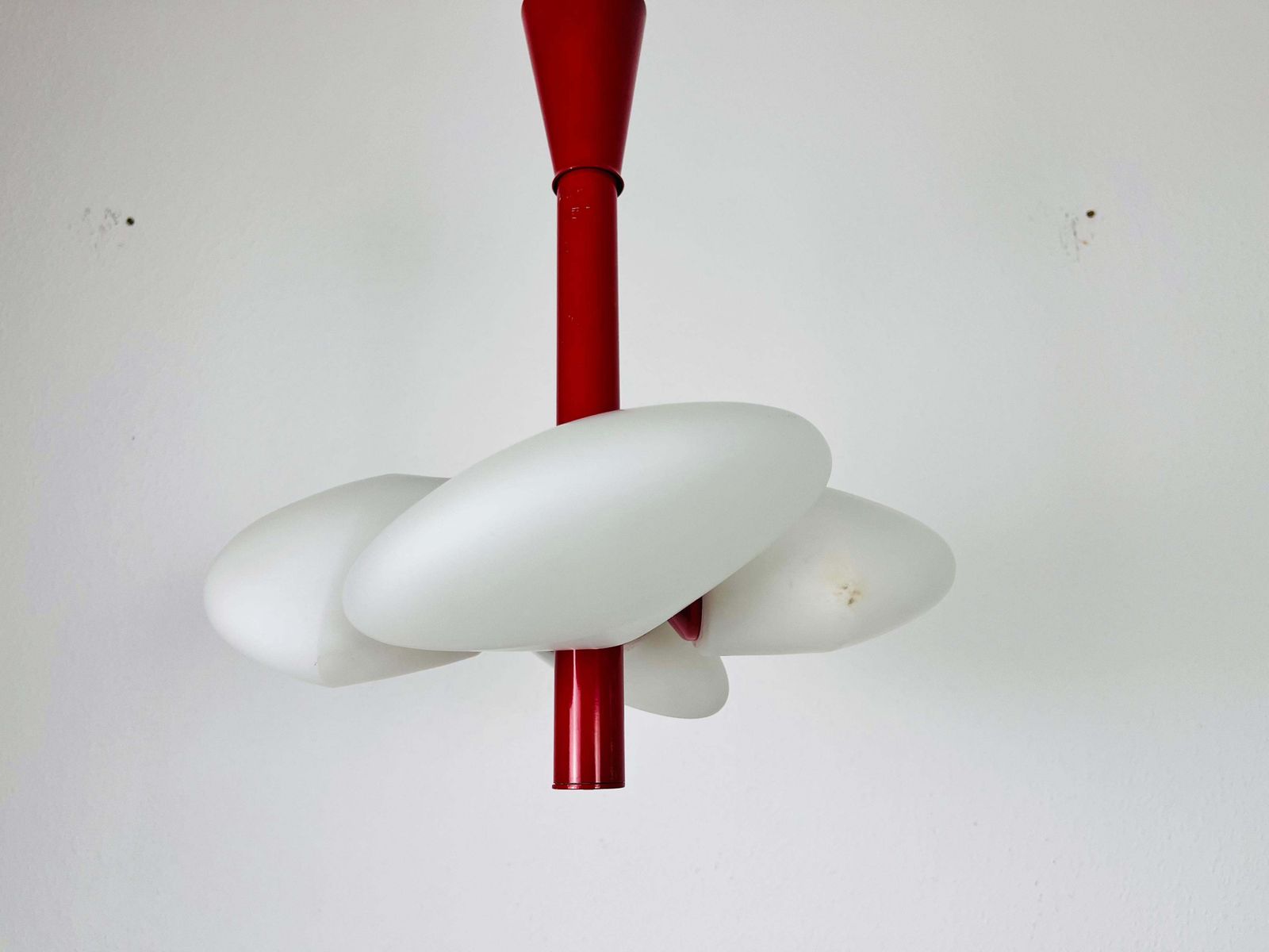photo for sale Mid Century Modern Red Kaiser 4 Arm Space Age Chandelier 1960s Germany