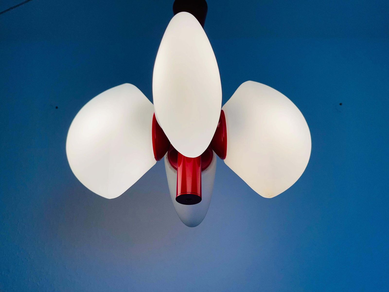 1493.0 Mid Century Modern Red Kaiser 4 Arm Space Age Chandelier 1960s Germany photo