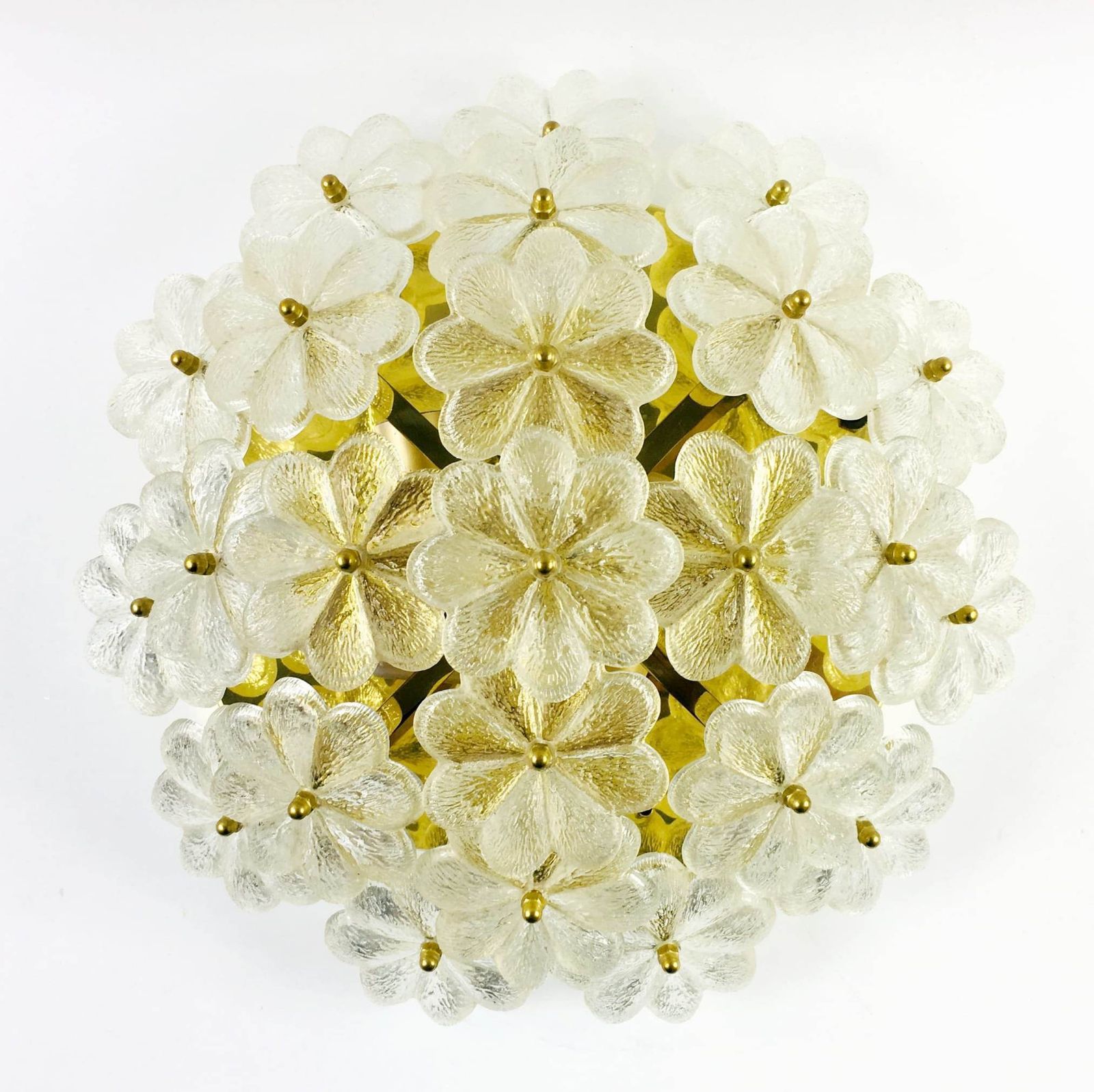 Large Mid Century Floral Ceiling Light In Murano Glass & Brass By Ernst Palme, Germany, 1970s photo furniture