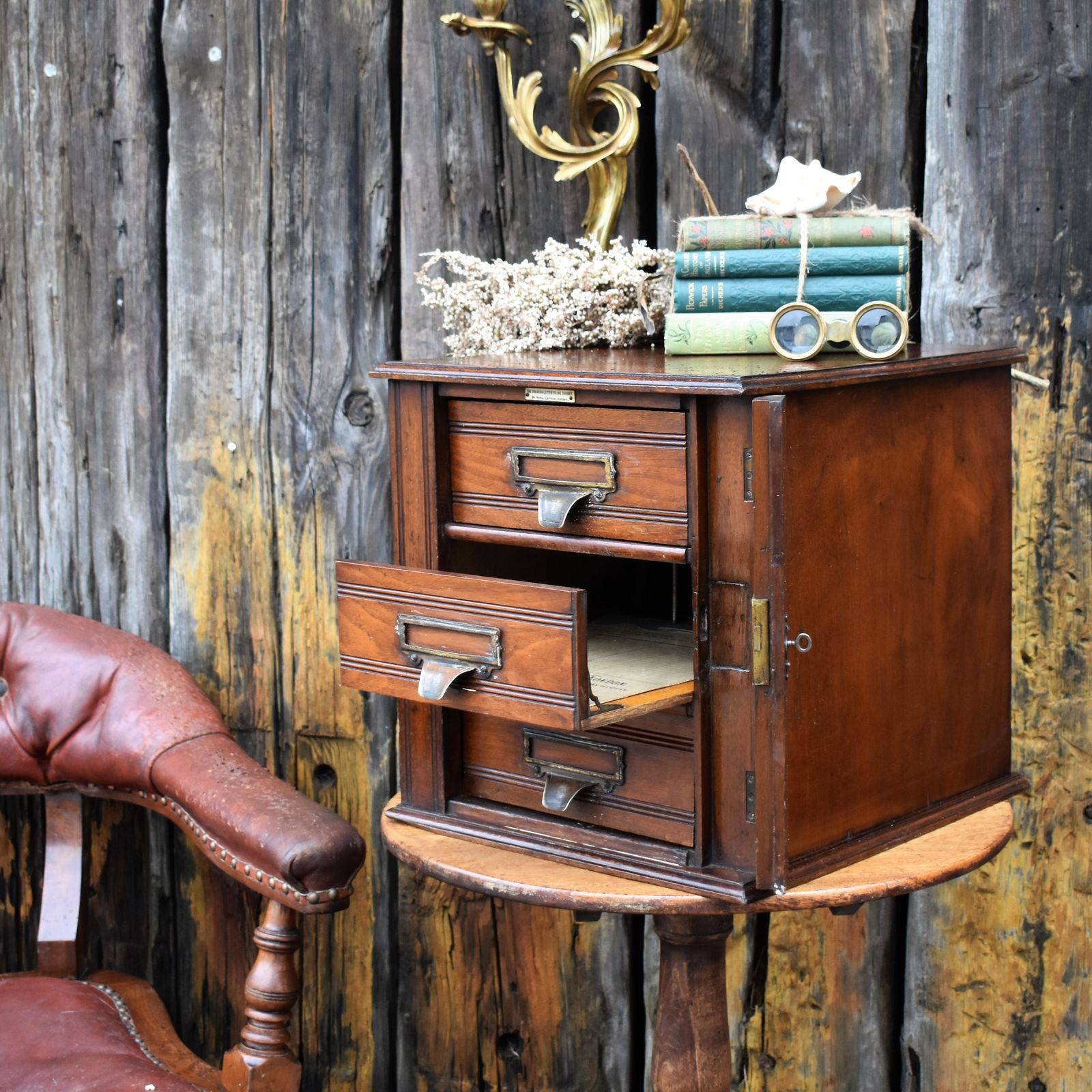 Antique Shannon Desk Top Oak Filing Cabinet Collectors Storage Bank Of Drawers photo vintage
