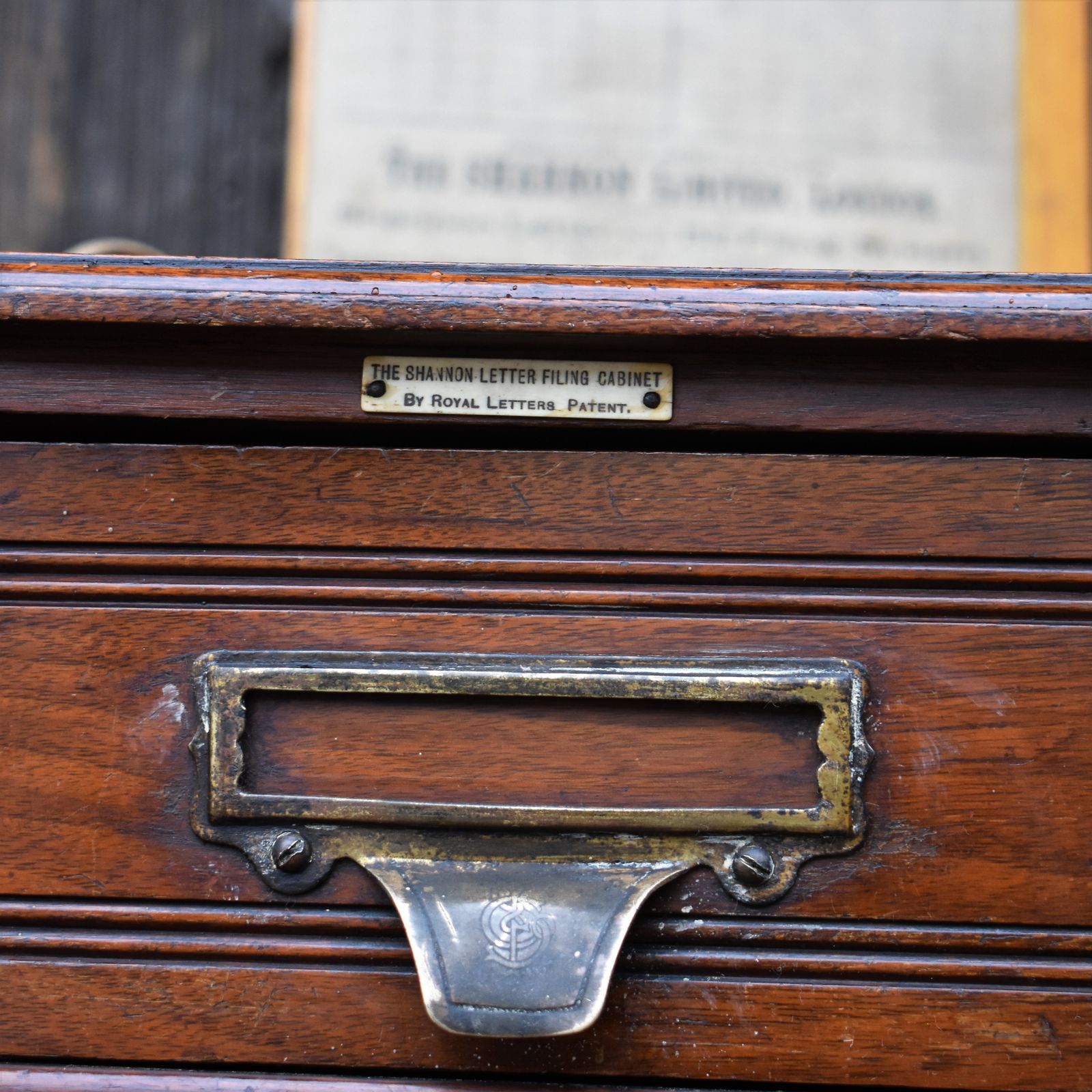 photo furniture Antique Shannon Desk Top Oak Filing Cabinet Collectors Storage Bank Of Drawers