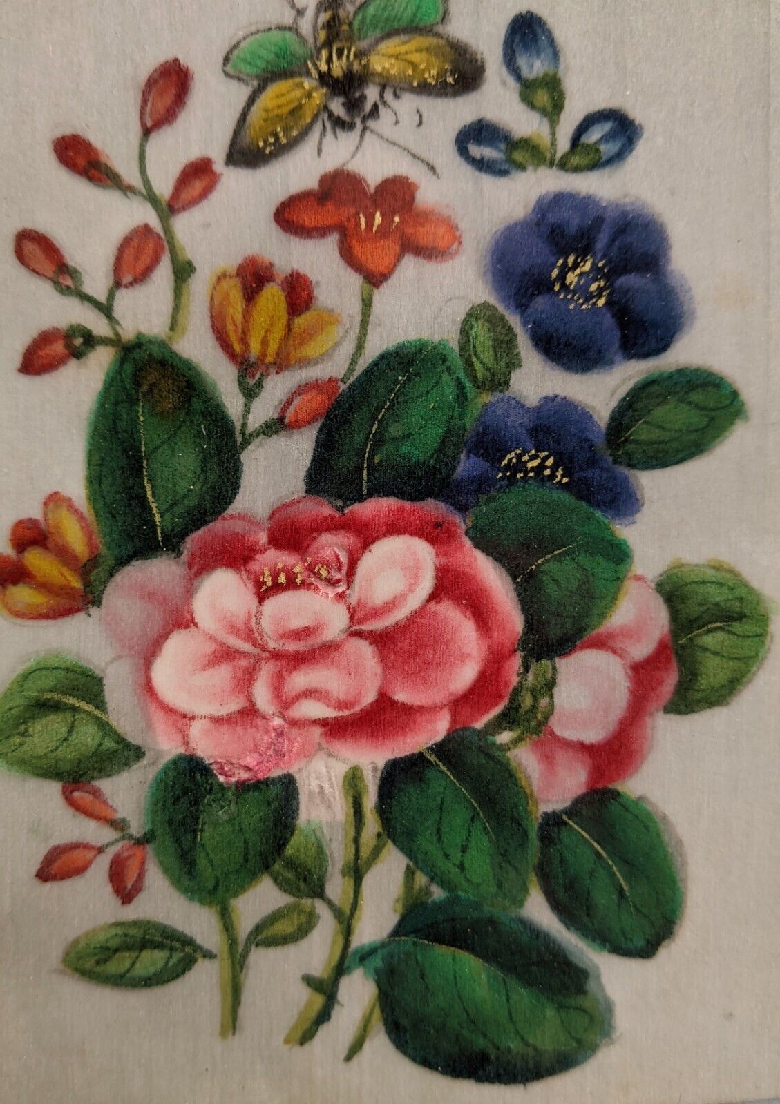 Antique Chinese Painting On Silk Butterfly And Blossoms 19th Century photo buy