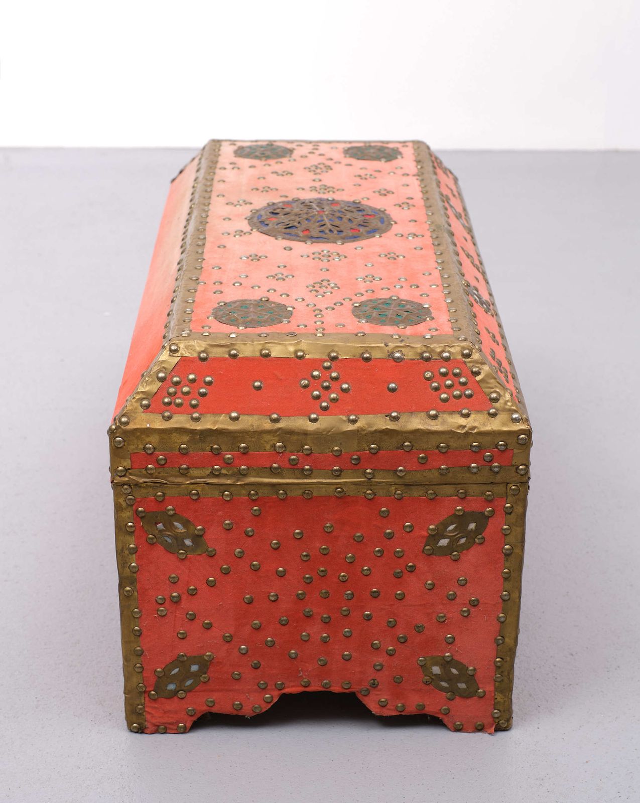Oriental Velvet Chest With Brass Decoration photo vintage