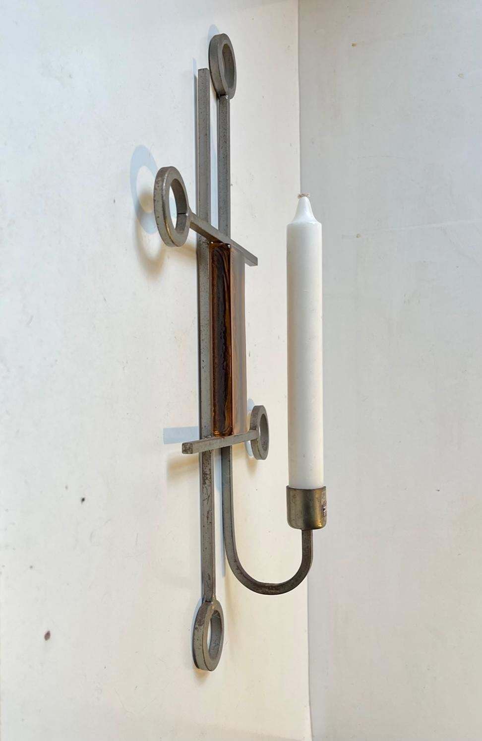 Vintage Modernist Iron And Glass Candle Sconce From Danish Ferro Art 1970s photo furniture